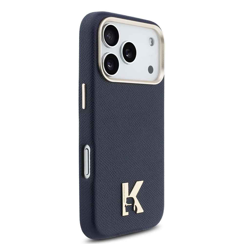 Apple iPhone 17 Pro Kılıf Karl Lagerfeld Orjinal Lisanslı M-safe Şarj Özellikli Gold Kamera Çerçeveli KHEAD Metal Logolu PU Deri Kapak