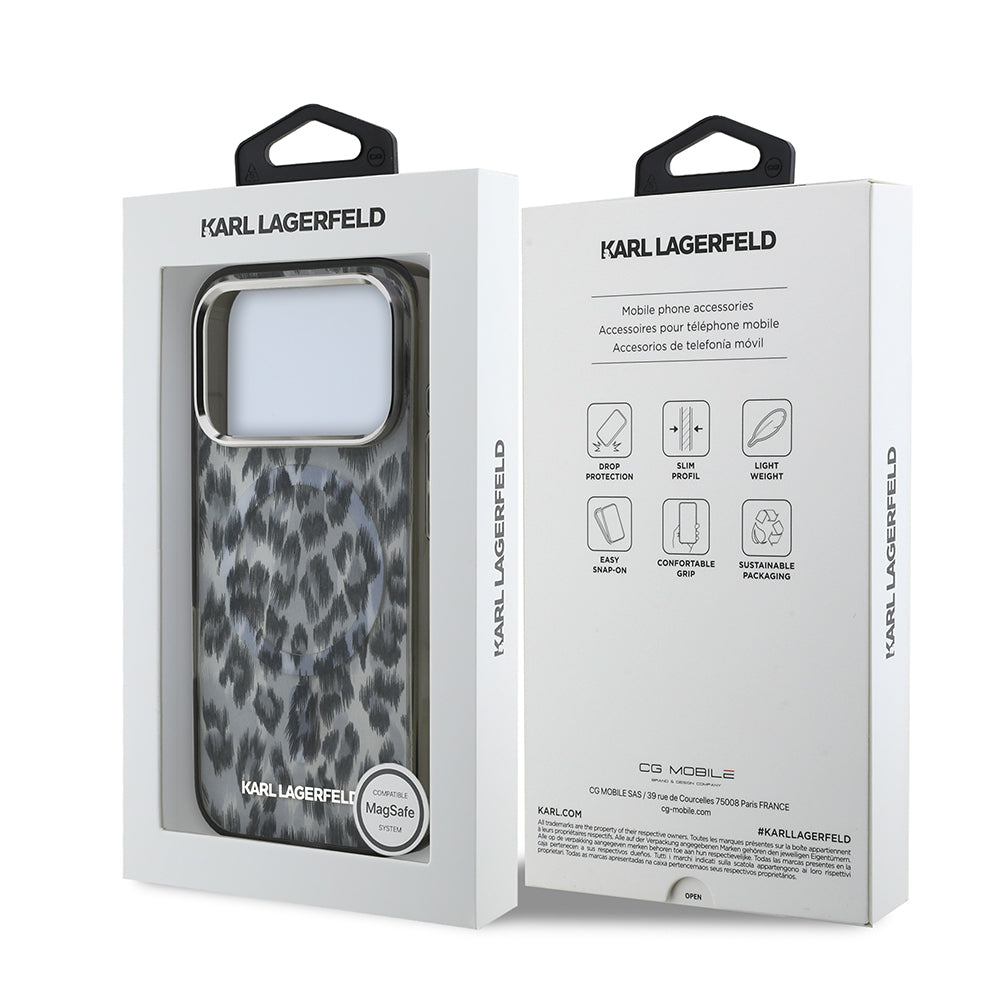Apple iPhone 17 Pro Kılıf Karl Lagerfeld Orjinal Lisanslı M-safe Şarj Özellikli IML Leopar Baskılı Kapak