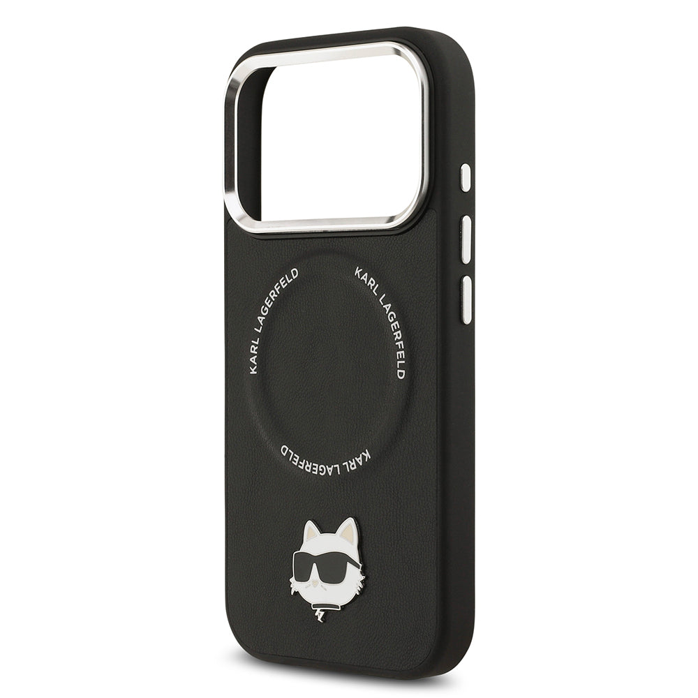 Apple iPhone 17 Pro Kılıf Karl Lagerfeld Orjinal Lisanslı M-safe Şarj Özellikli Metal Kamera ve Buton Tasarımlı Choupette PU Deri Kapak