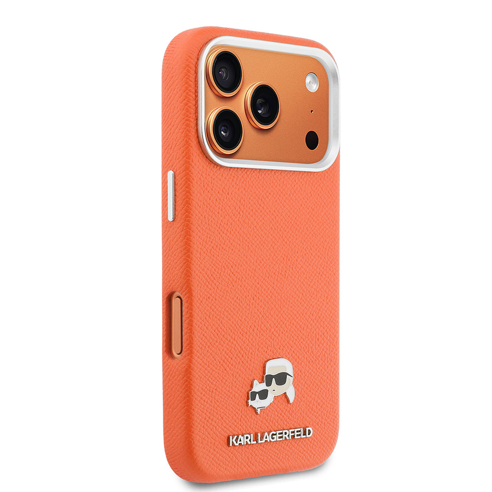 Apple iPhone 17 Pro Kılıf Karl Lagerfeld Orjinal Lisanslı M-safe Şarj Özellikli Metal Kamera ve Buton Tasarımlı K&C Head Logolu PU Deri Kapak