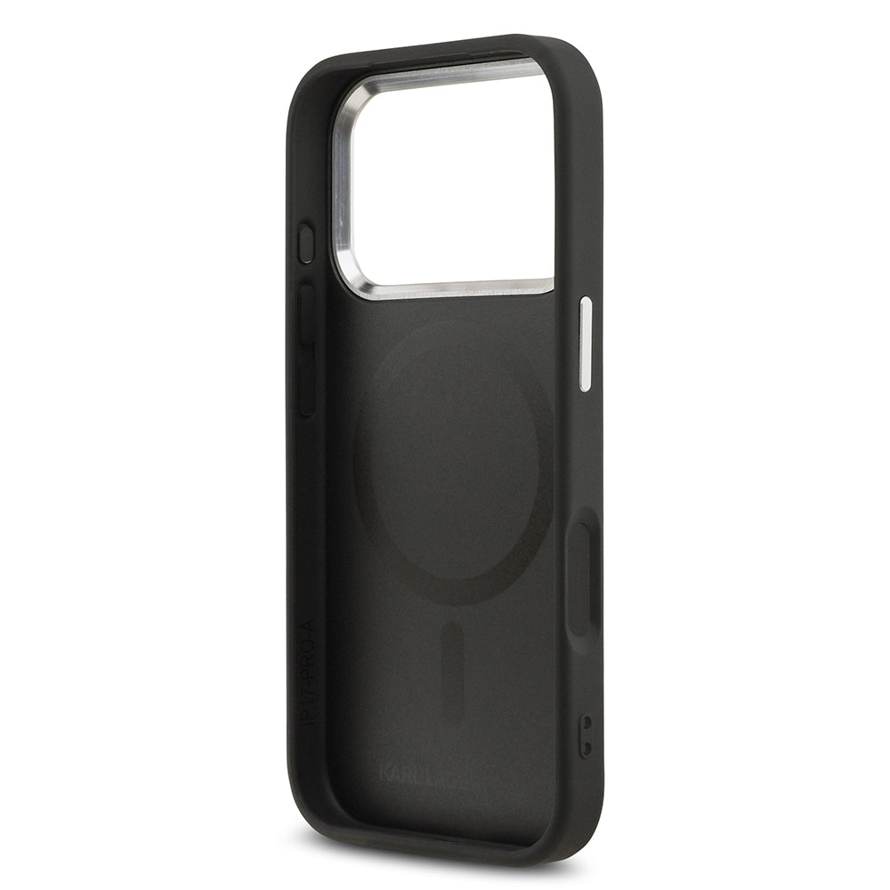 Apple iPhone 17 Pro Kılıf Karl Lagerfeld Orjinal Lisanslı M-safe Şarj Özellikli Metal Kamera ve Buton Tasarımlı K&C PU Deri Kapak