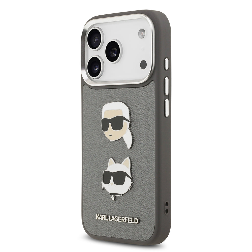 Apple iPhone 17 Pro Kılıf Karl Lagerfeld Orjinal Lisanslı Metal Logolu K&C Heads Pin Kapak