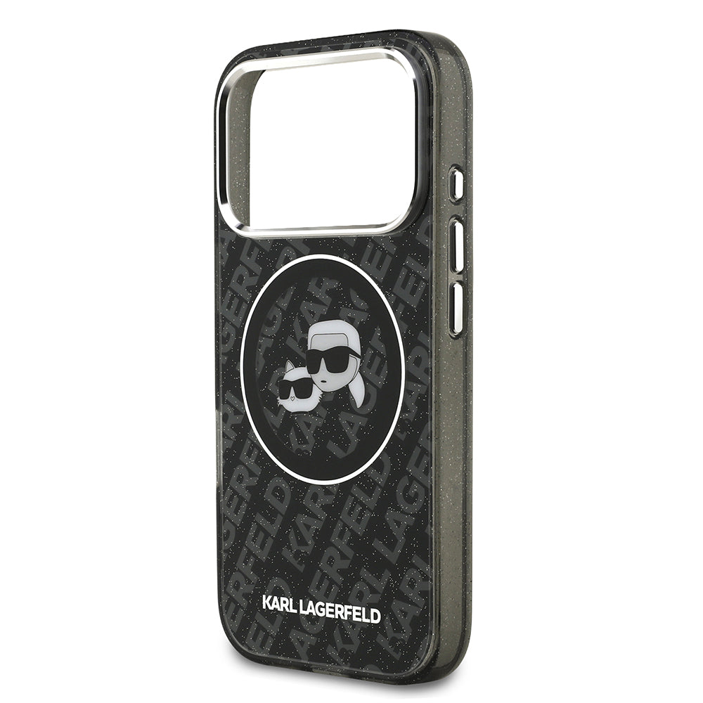 Apple iPhone 17 Pro Kılıf Karl Lagerfeld Orjinal Lisanslı Parlayan Simli Karl & Choupette Heads Kapak
