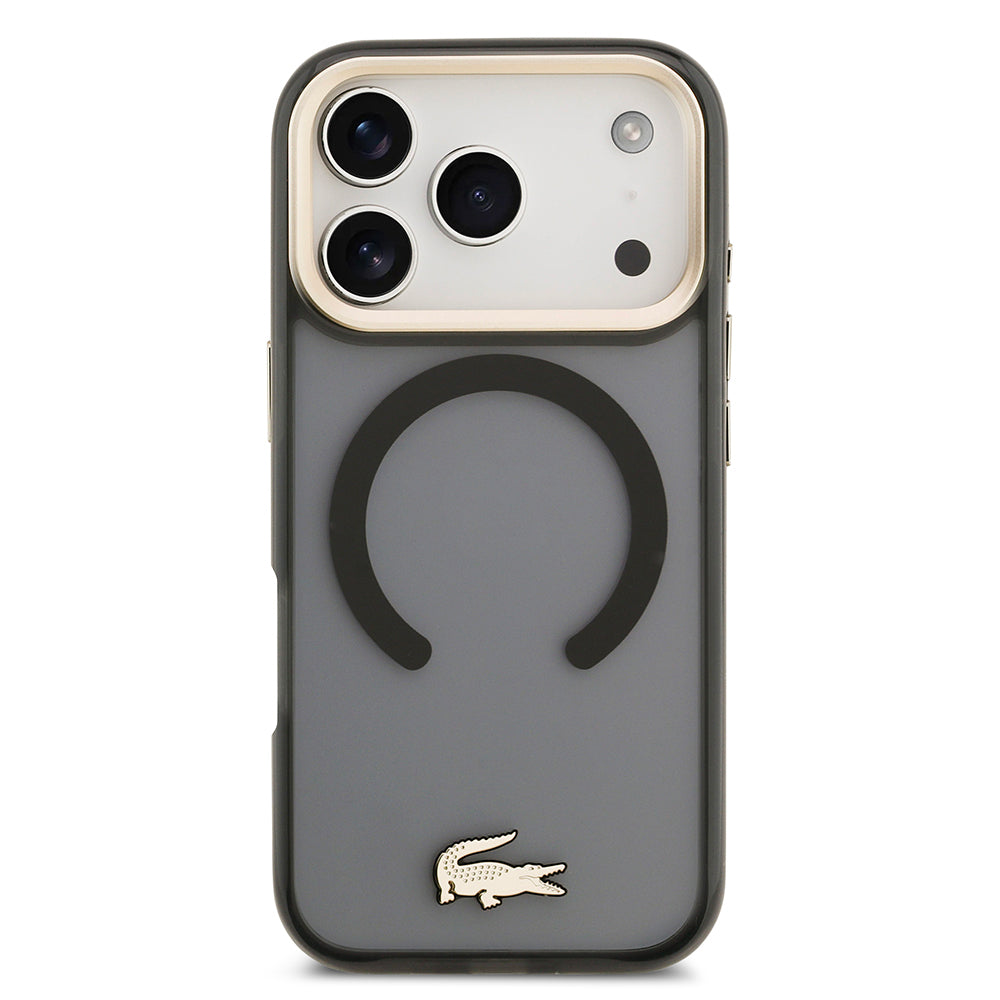 Apple iPhone 17 Pro Kılıf Lacoste Orjinal Lisanslı M-safe Şarj Özellikli Gold Timsah Logolu Buzlu Kapak