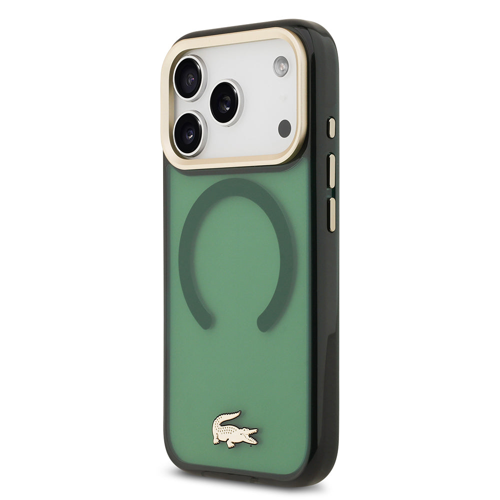 Apple iPhone 17 Pro Kılıf Lacoste Orjinal Lisanslı M-safe Şarj Özellikli Gold Timsah Logolu Buzlu Kapak