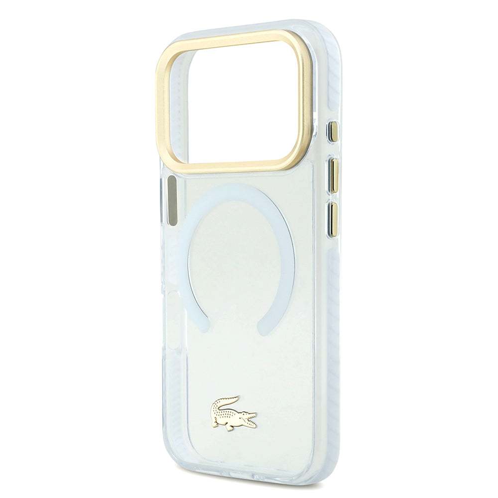 Apple iPhone 17 Pro Kılıf Lacoste Orjinal Lisanslı M-safe Şarj Özellikli Gold Timsah Logolu Buzlu Kapak