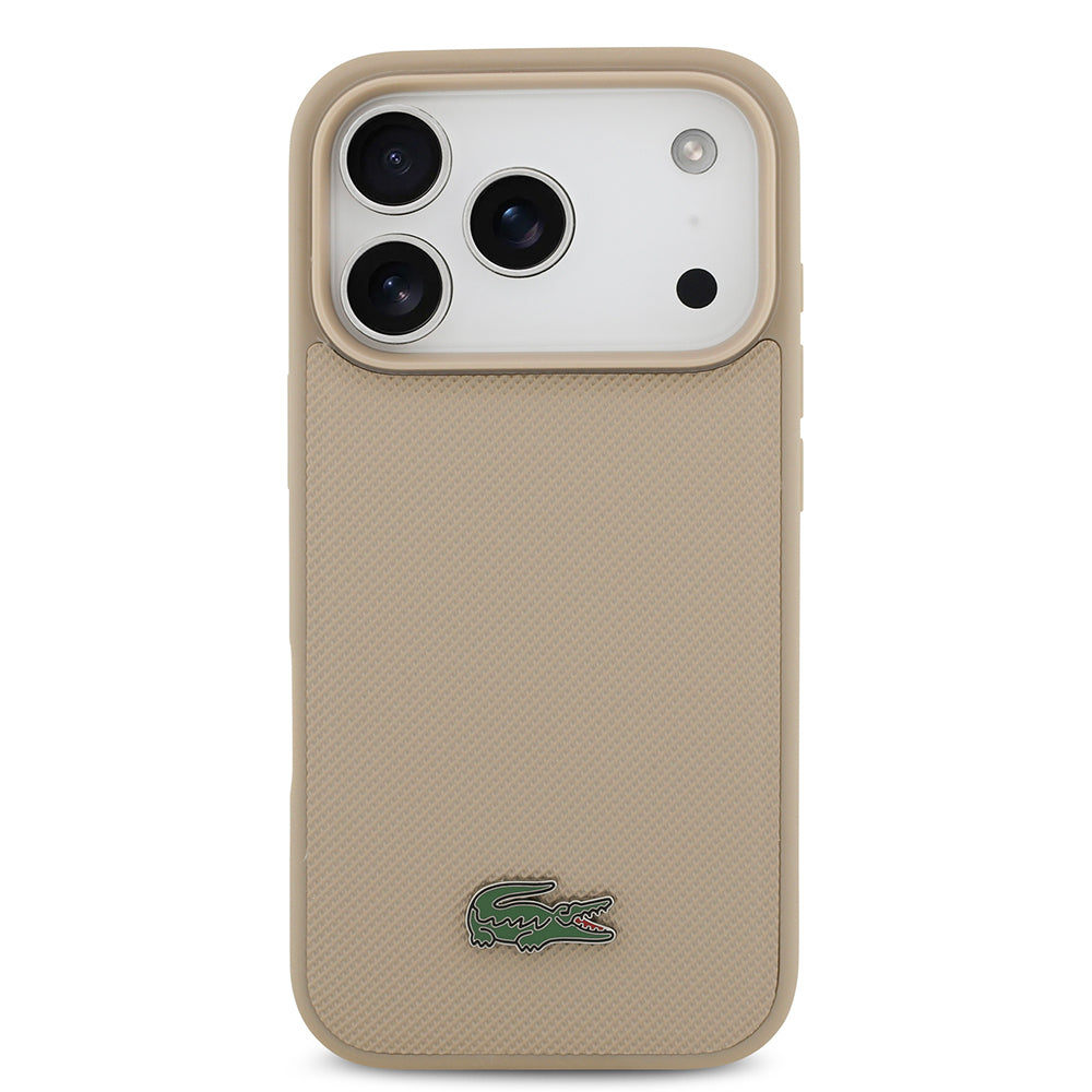 Apple iPhone 17 Pro Kılıf Lacoste Orjinal Lisanslı M-safe Şarj Özellikli PU Pike Desenli Metal Logolu Kartlıklı Kapak