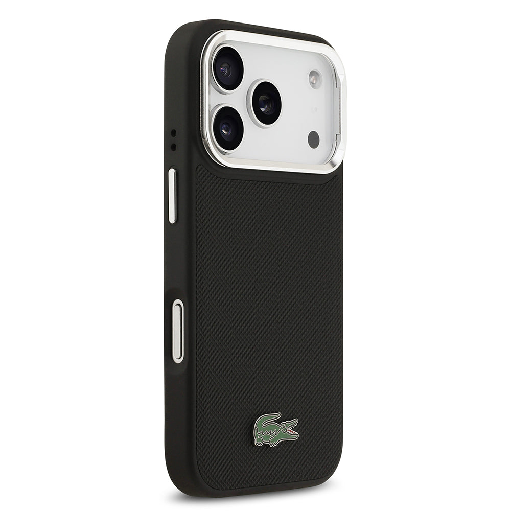 Apple iPhone 17 Pro Kılıf Lacoste Orjinal Lisanslı M-safe Şarj Özellikli PU Pike Desenli Standlı Metal Logolu Kapak