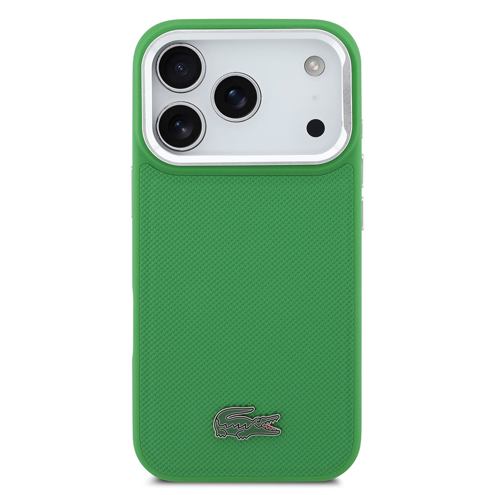 Apple iPhone 17 Pro Kılıf Lacoste Orjinal Lisanslı M-safe Şarj Özellikli PU Pike Desenli Standlı Metal Logolu Kapak