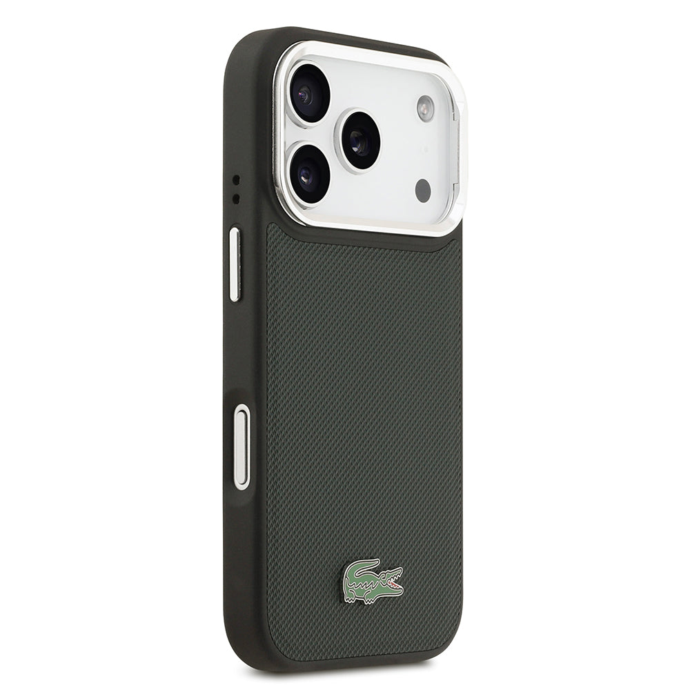 Apple iPhone 17 Pro Kılıf Lacoste Orjinal Lisanslı M-safe Şarj Özellikli PU Pike Desenli Standlı Metal Logolu Kapak