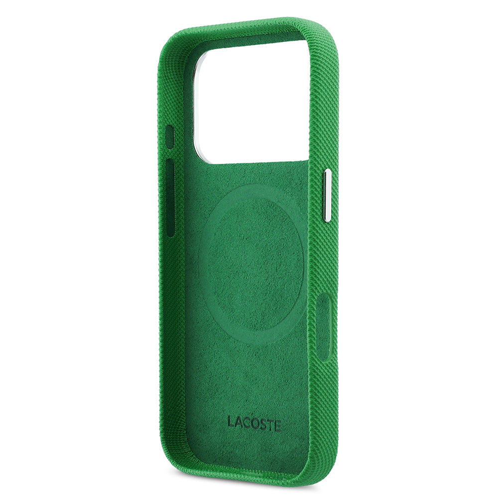 Apple iPhone 17 Pro Kılıf Lacoste Orjinal Lisanslı M-Safe Şarj Özellikli PVC Pike Desenli Arka Yüzey İkonik Timsah Dokuma Logolu Kapak