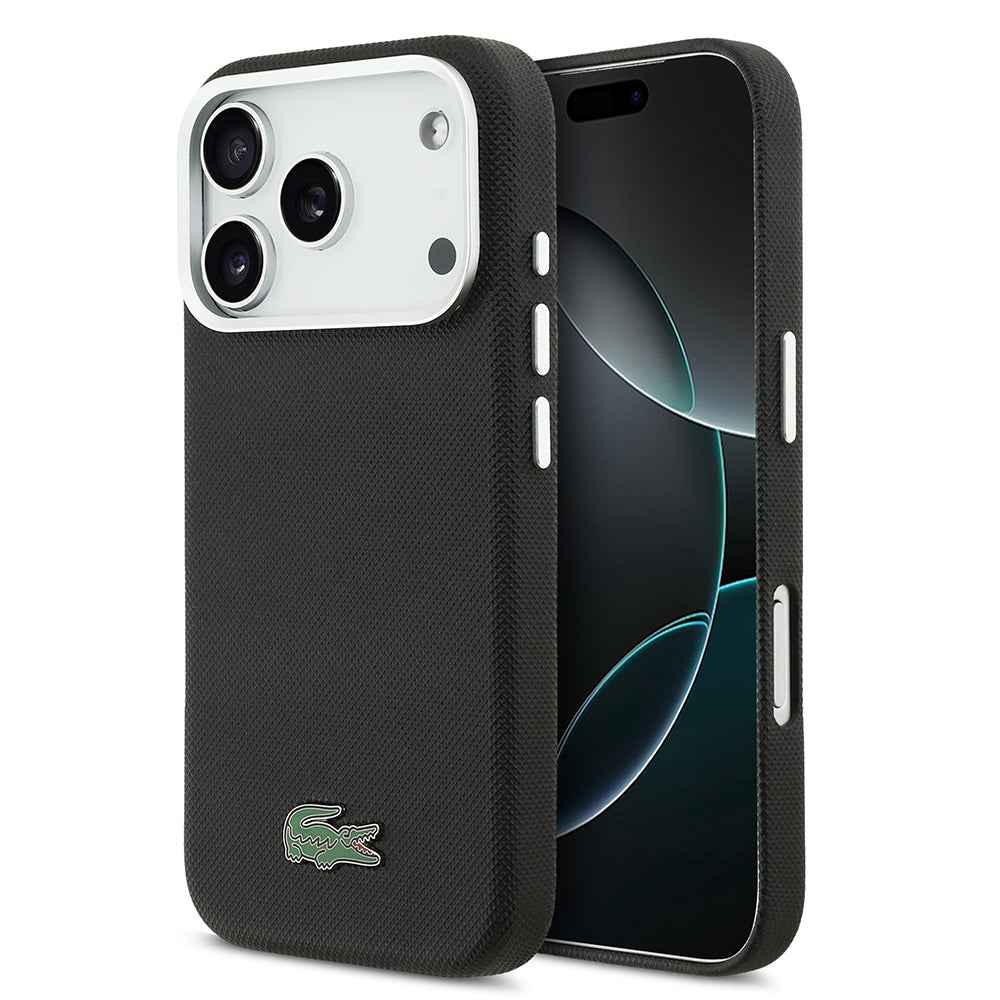 Apple iPhone 17 Pro Kılıf Lacoste Orjinal Lisanslı M-Safe Şarj Özellikli PVC Pike Desenli Arka Yüzey İkonik Timsah Dokuma Logolu Kapak