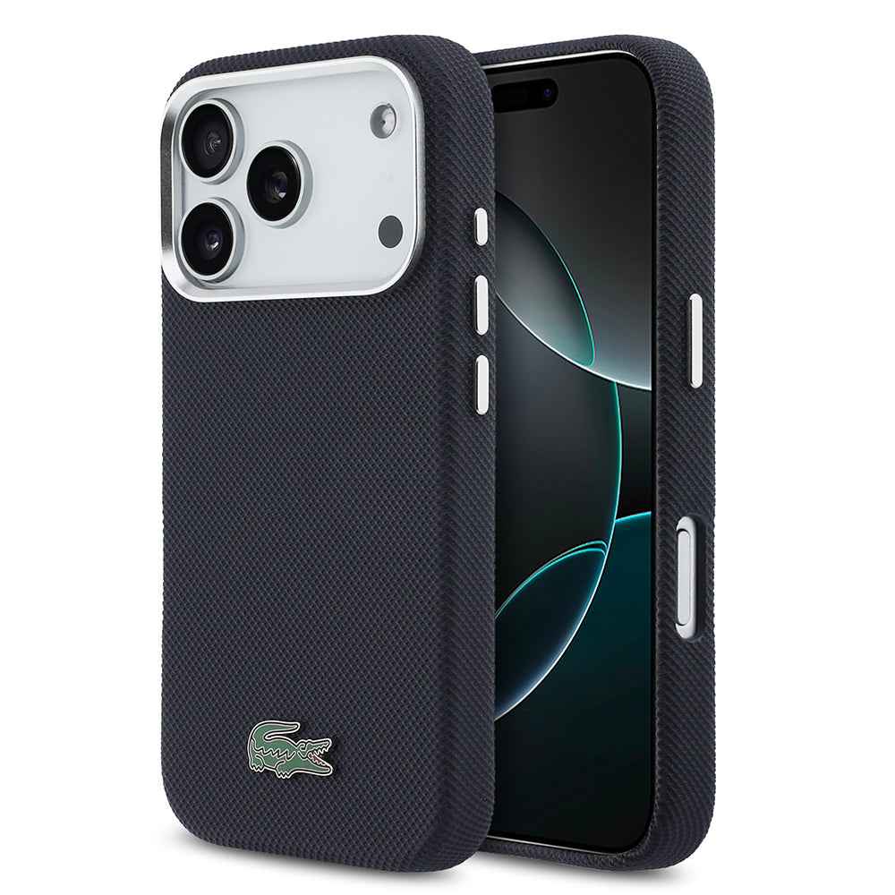 Apple iPhone 17 Pro Kılıf Lacoste Orjinal Lisanslı M-Safe Şarj Özellikli PVC Pike Desenli Arka Yüzey İkonik Timsah Dokuma Logolu Kapak