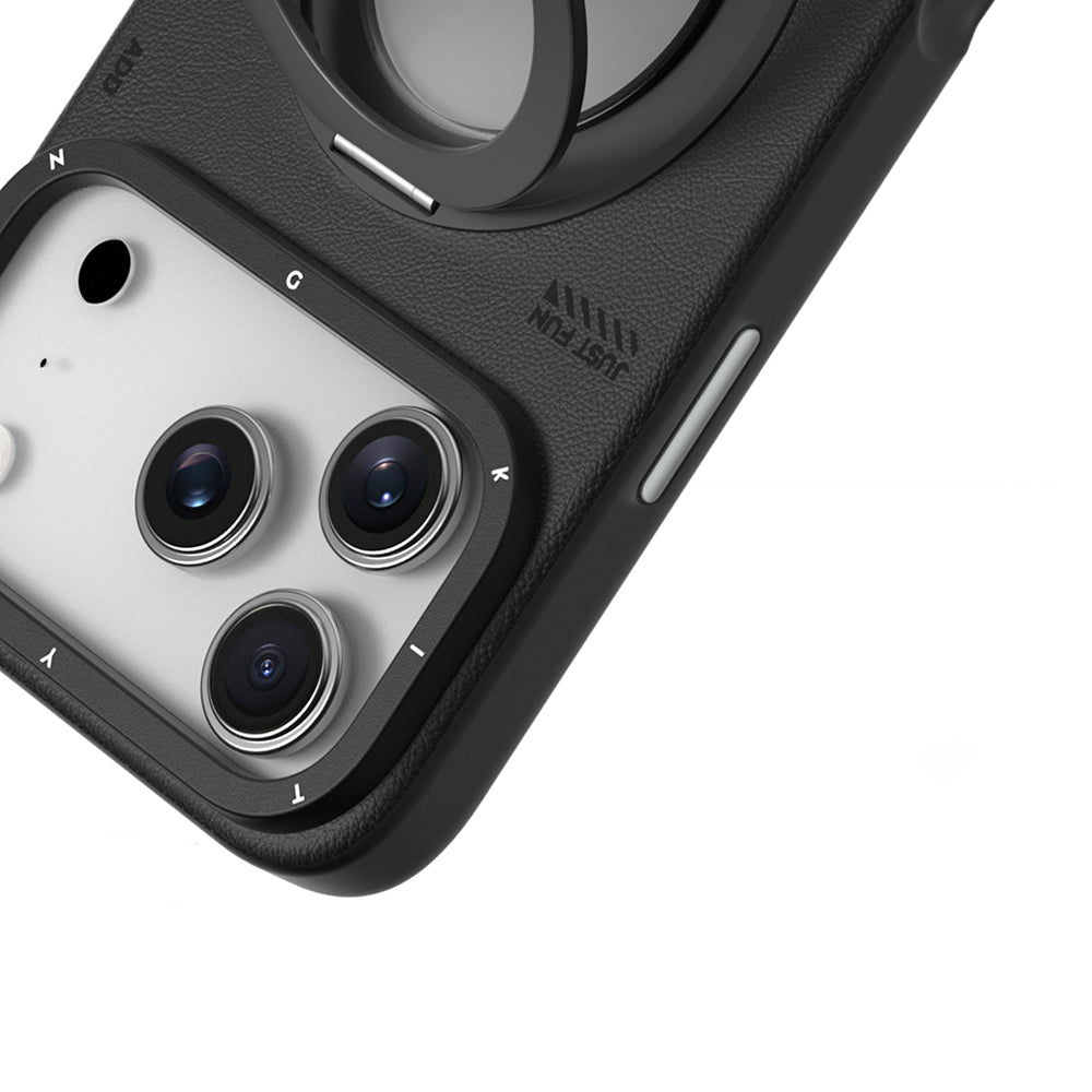 Apple iPhone 17 Pro Kılıf M-safe Şarj Özellikli 360 Derece Standlı Basit Mat Deri Desenli Youngkit Tech Leather Serisi Kapak