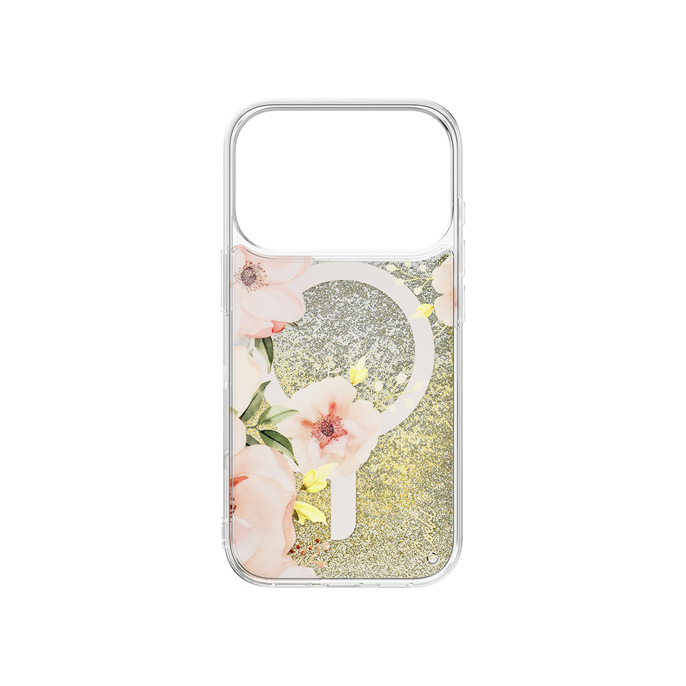 Apple iPhone 17 Pro Kılıf M-safe Şarj Özellikli Çiçek Desenli Simli Arka Yüzey Coehl Fleurette Kapak
