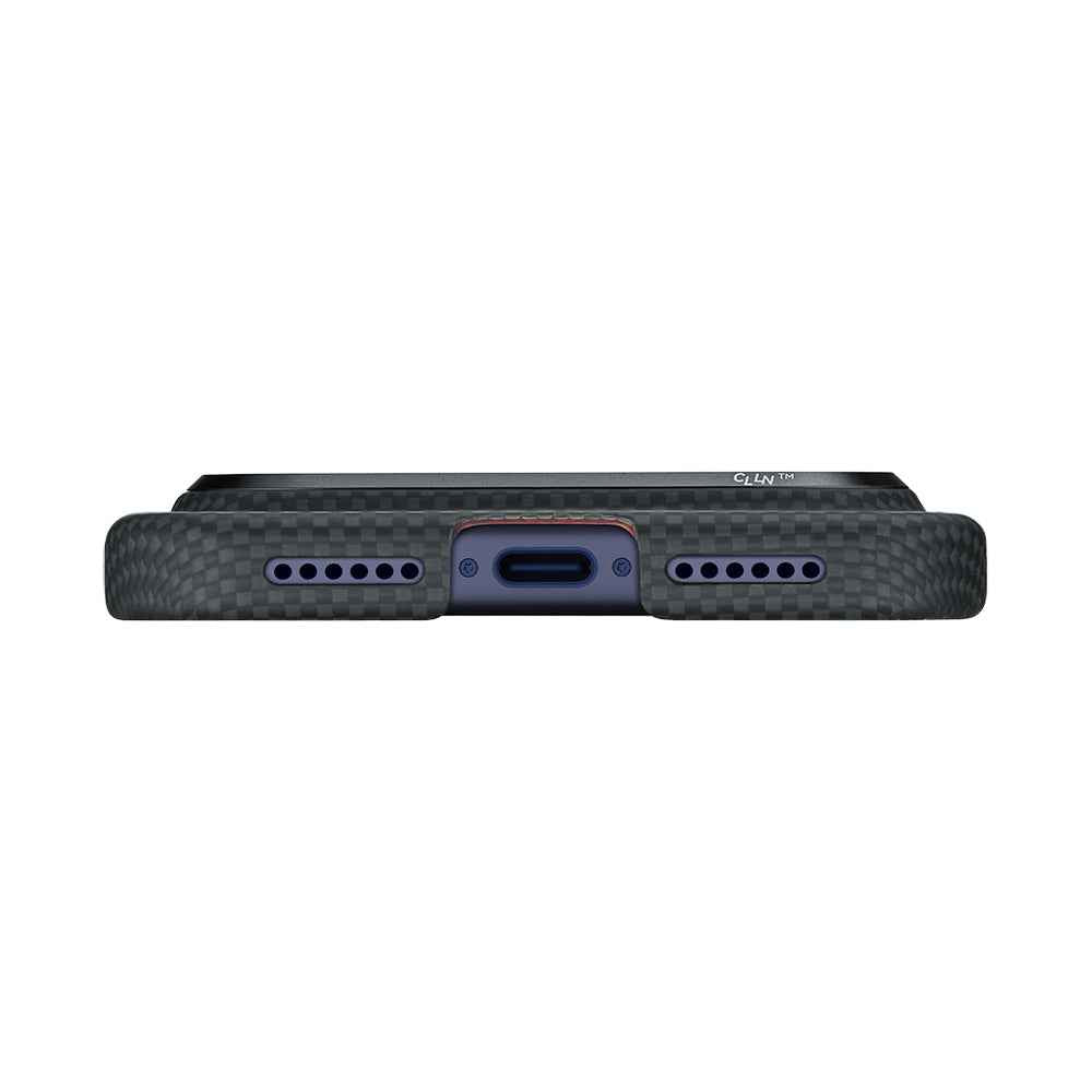 Apple iPhone 17 Pro Kılıf M-safe Şarj Özellikli Lumintex Teknolojili Fosforlu Aramid Karbon Fiber Pitaka Tactile Woven Aries Serisi Kapak