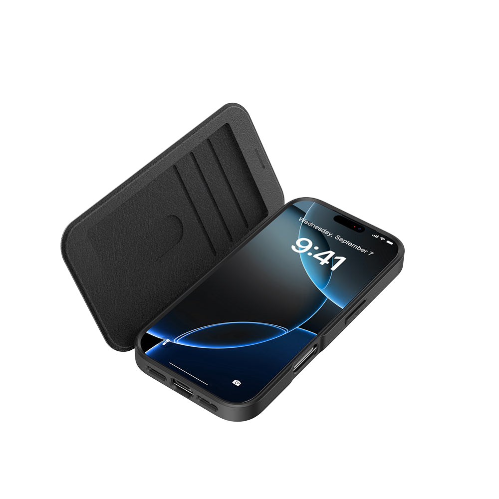 Apple iPhone 17 Pro Kılıf M-Safe Şarj Özellikli Raptic Air Folio Şeffaf Kartlıklı Kapaklı Kılıf