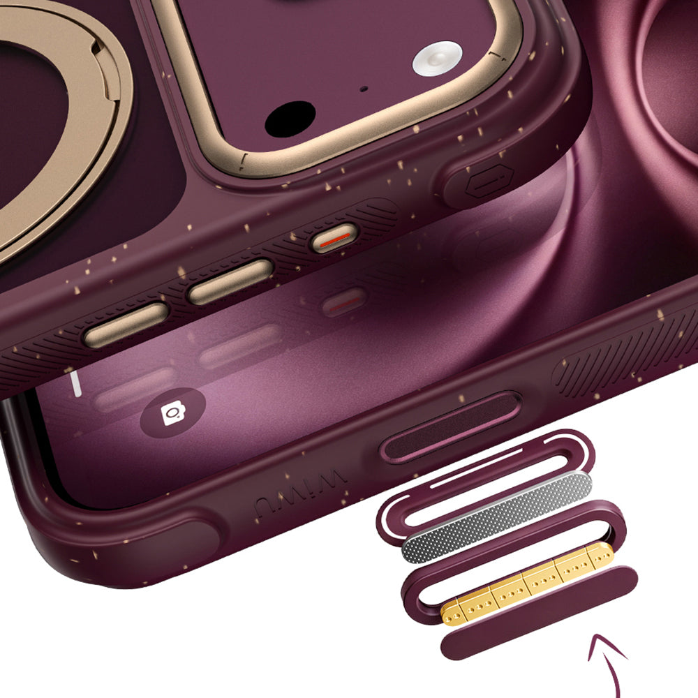 Apple iPhone 17 Pro Kılıf M-safe Şarj Özellikli Wiwu AA-203 AeroArmor Ultra Serisi Airbag Tasarımlı Standlı Kapak