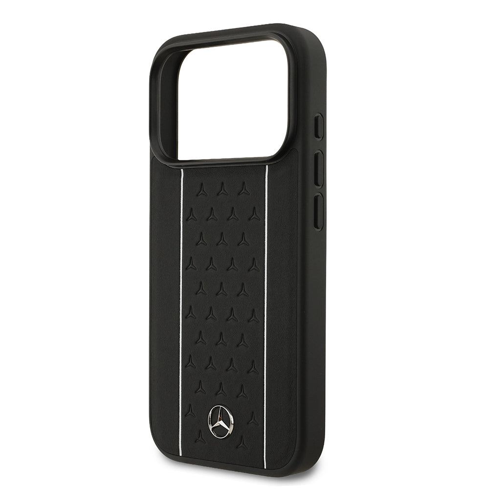 Apple iPhone 17 Pro Kılıf Mercedes Benz Orjinal Lisanslı M-safe Şarj Özellikli Şeritli Yıldız Desenli Metal Logolu Deri Kapak