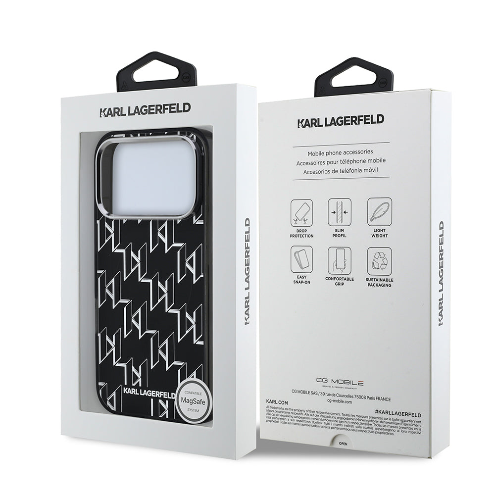 Apple iPhone 17 Pro Kılıf Orjinal Lisanslı M-safe Şarj Özellikli Karl Lagerfeld IML Baskılı Monogram Dizayn Kapak