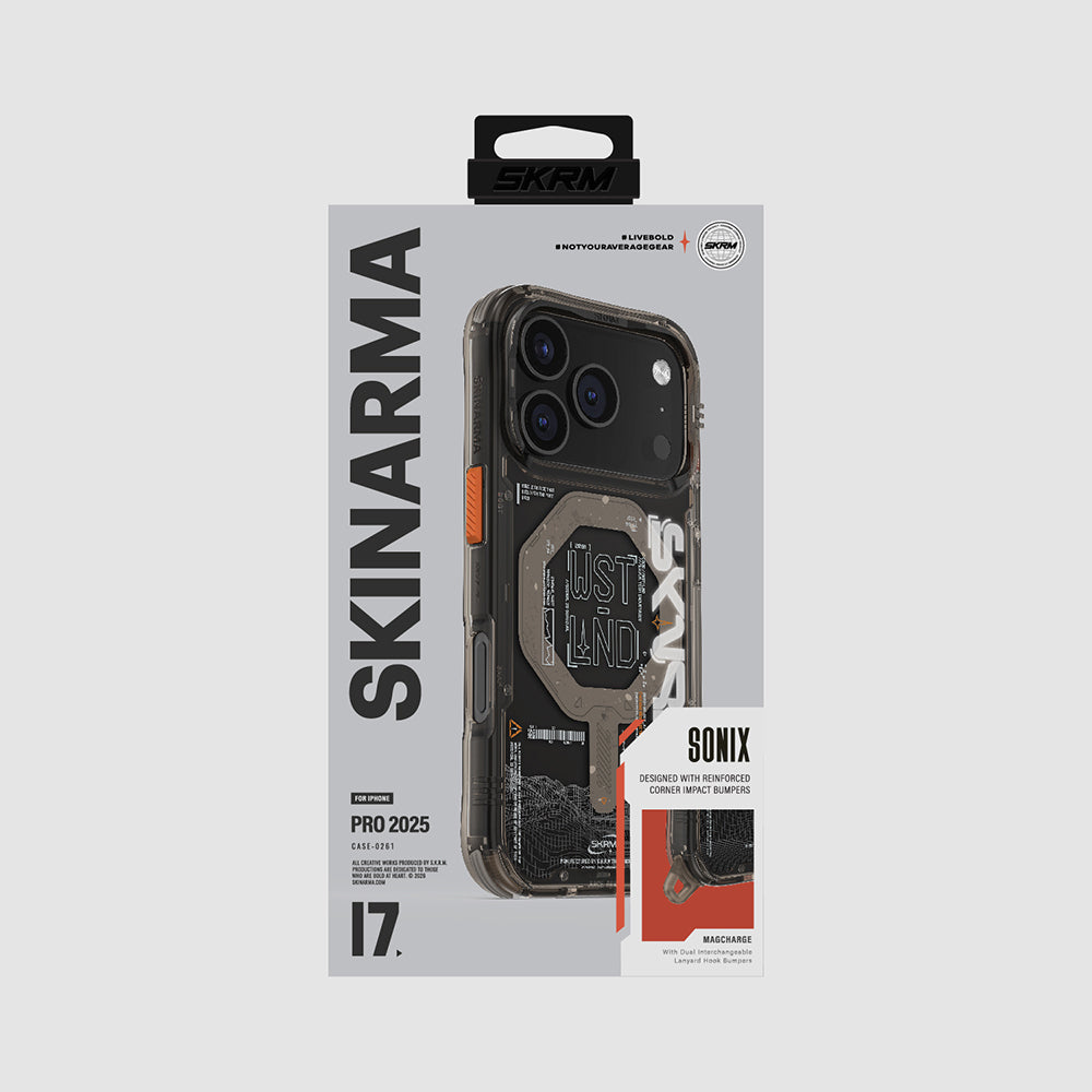 Apple iPhone 17 Pro Kılıf Skinarma M-safe Şarj Özellikli Yazı Desenli Airbag Tasarımlı Sonix Kapak
