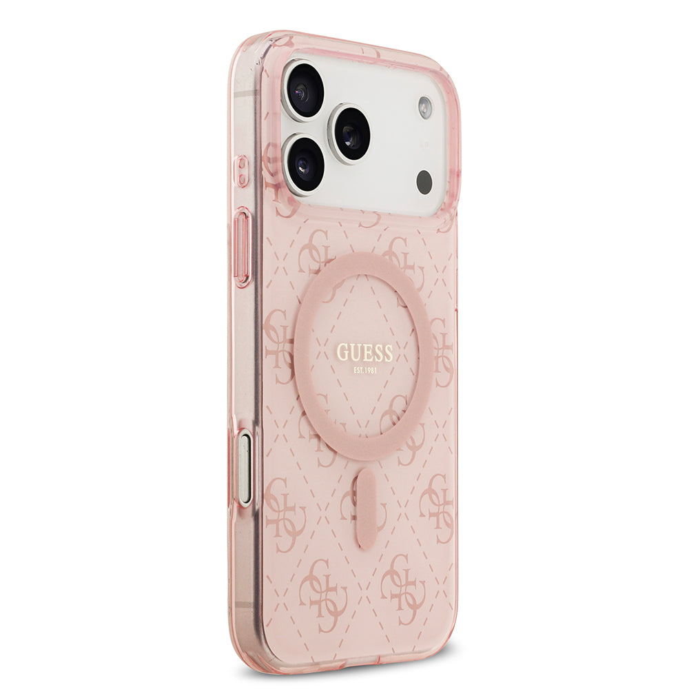 Apple iPhone 17 Pro Max Kılıf Guess Orjinal Lisanslı M-safe Şarj Özellikli IML Baskılı Klasik Logolu 4G Desenli Kapak