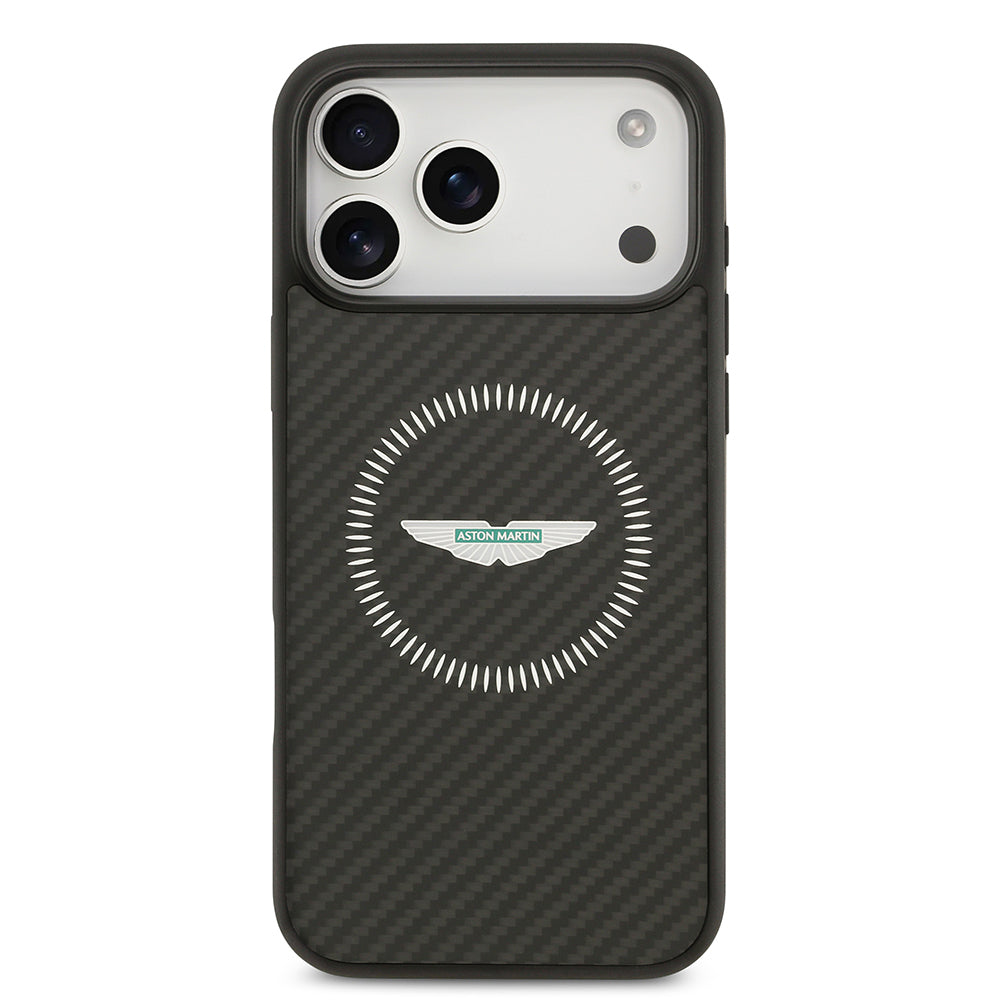 Apple iPhone 17 Pro Max Kılıf Aston Martin Orjinal Lisanslı M-safe Şarj Özellikli Karbon Fiber Kevlar Kapak