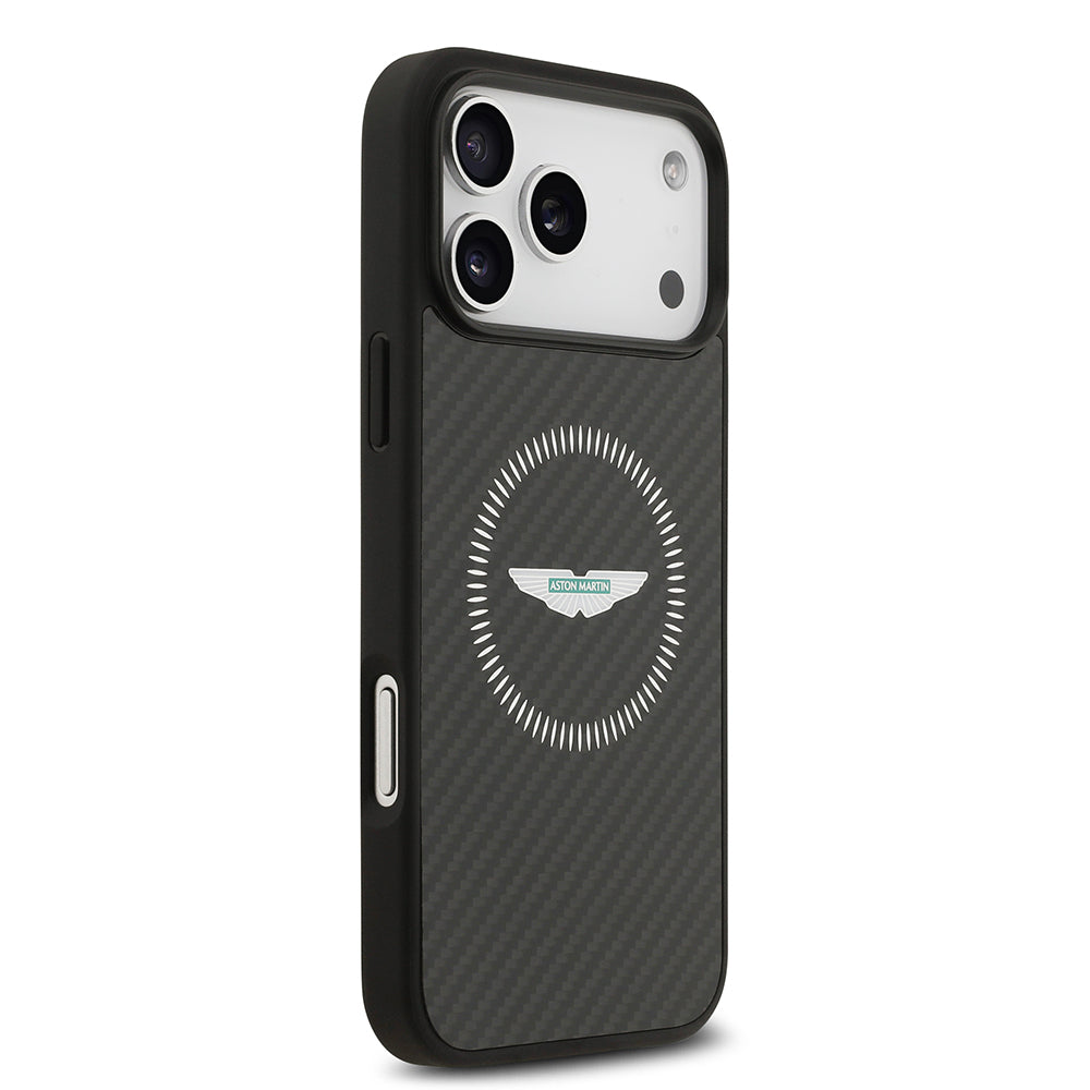 Apple iPhone 17 Pro Max Kılıf Aston Martin Orjinal Lisanslı M-safe Şarj Özellikli Karbon Fiber Kevlar Kapak