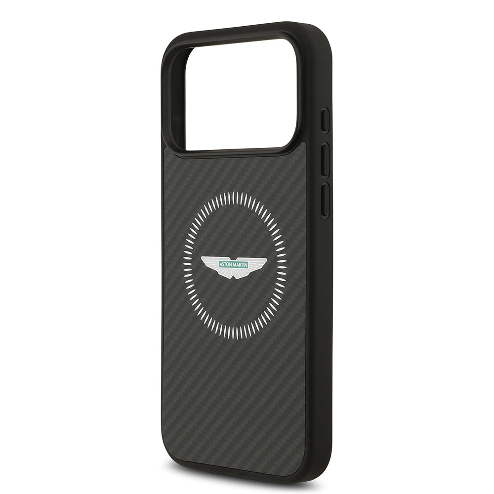 Apple iPhone 17 Pro Max Kılıf Aston Martin Orjinal Lisanslı M-safe Şarj Özellikli Karbon Fiber Kevlar Kapak