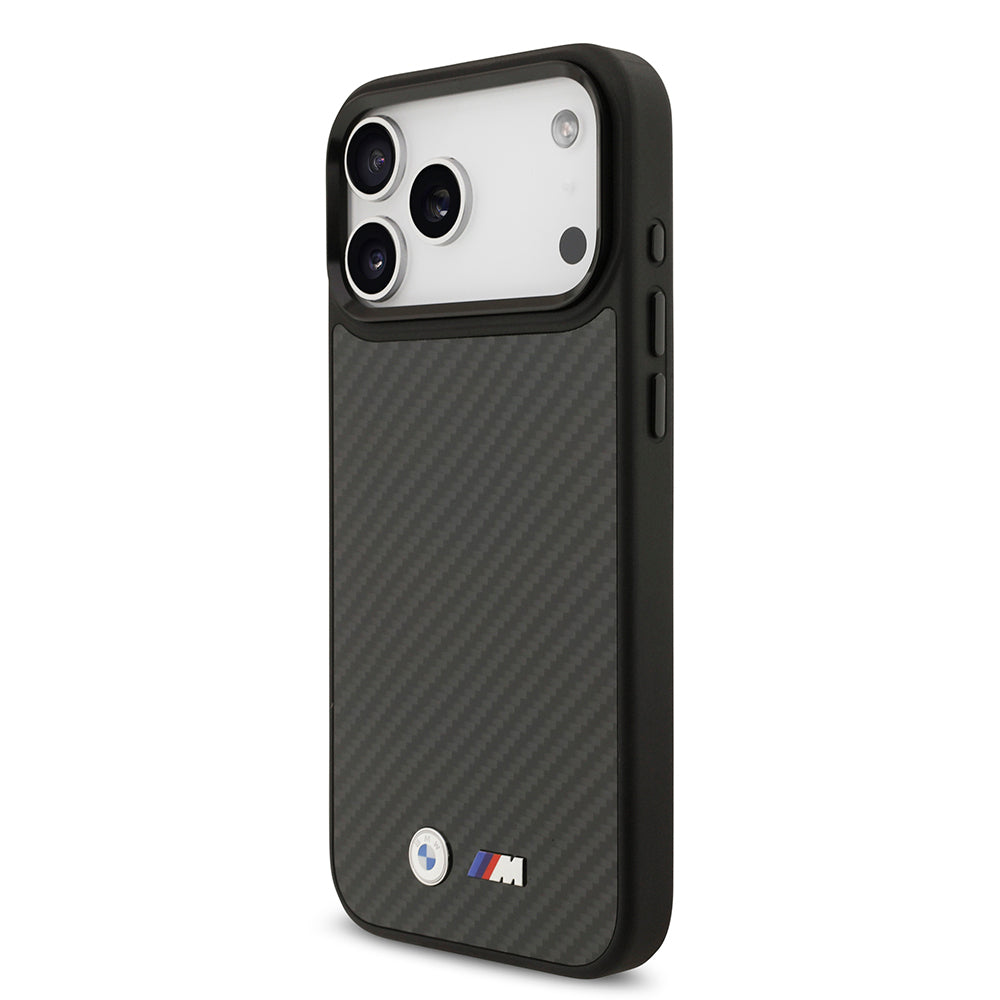 Apple iPhone 17 Pro Max Kılıf BMW Orjinal Lisanslı M-safe Şarj Özellikli Karbon Fiber Metal Logolu Kevlar Kapak