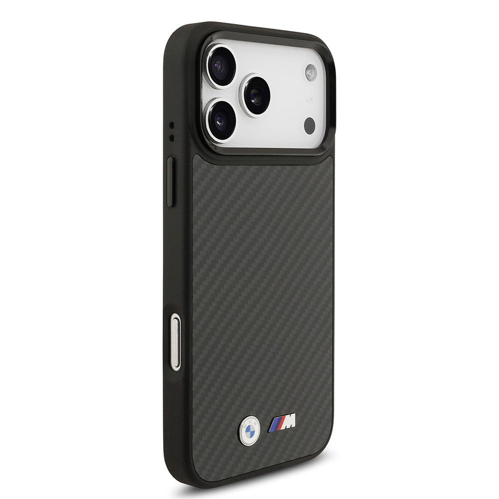Apple iPhone 17 Pro Max Kılıf BMW Orjinal Lisanslı M-safe Şarj Özellikli Karbon Fiber Metal Logolu Kevlar Kapak
