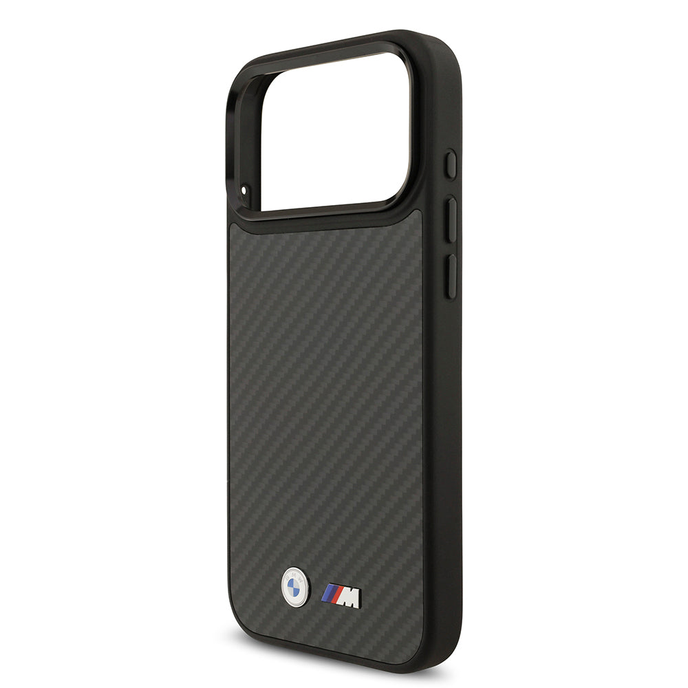 Apple iPhone 17 Pro Max Kılıf BMW Orjinal Lisanslı M-safe Şarj Özellikli Karbon Fiber Metal Logolu Kevlar Kapak