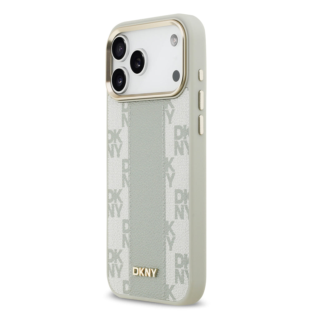 Apple iPhone 17 Pro Max Kılıf DKNY Orjinal Lisanslı M-safe Şarj Özellikli 3D Yazılı Checkered Pattern Kapak