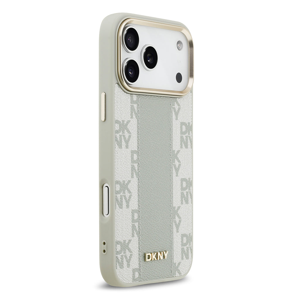 Apple iPhone 17 Pro Max Kılıf DKNY Orjinal Lisanslı M-safe Şarj Özellikli 3D Yazılı Checkered Pattern Kapak