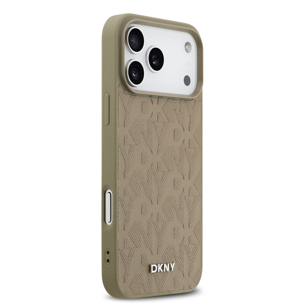 Apple iPhone 17 Pro Max Kılıf DKNY Orjinal Lisanslı M-safe Şarj Özellikli 3D Yazılı Grid Pattern Kapak