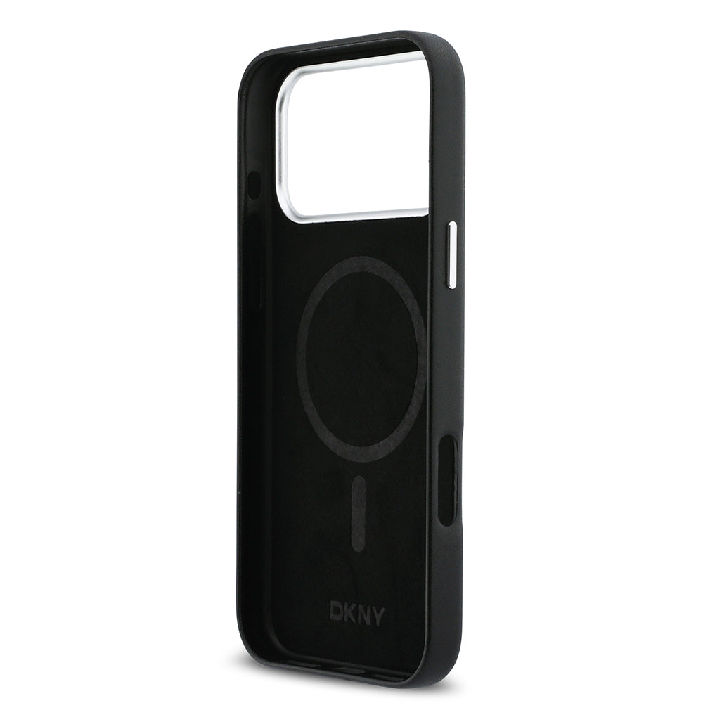 Apple iPhone 17 Pro Max Kılıf DKNY Orjinal Lisanslı M-safe Şarj Özellikli PU Büyük Dikey Logolu Kapak