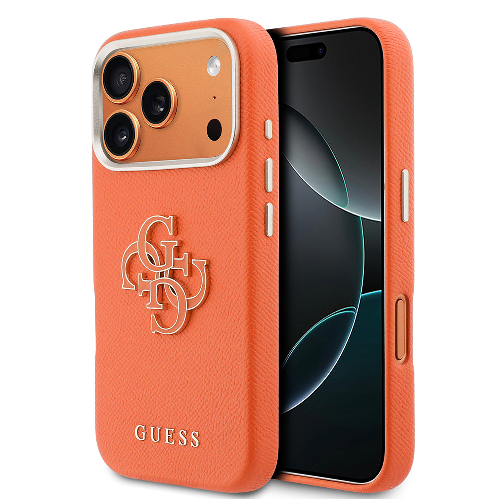 Apple iPhone 17 Pro Max Kılıf Guess Orjinal Lisanslı 4G Büyük Metal Kamera Çerçeveli PU Deri Resin Kapak