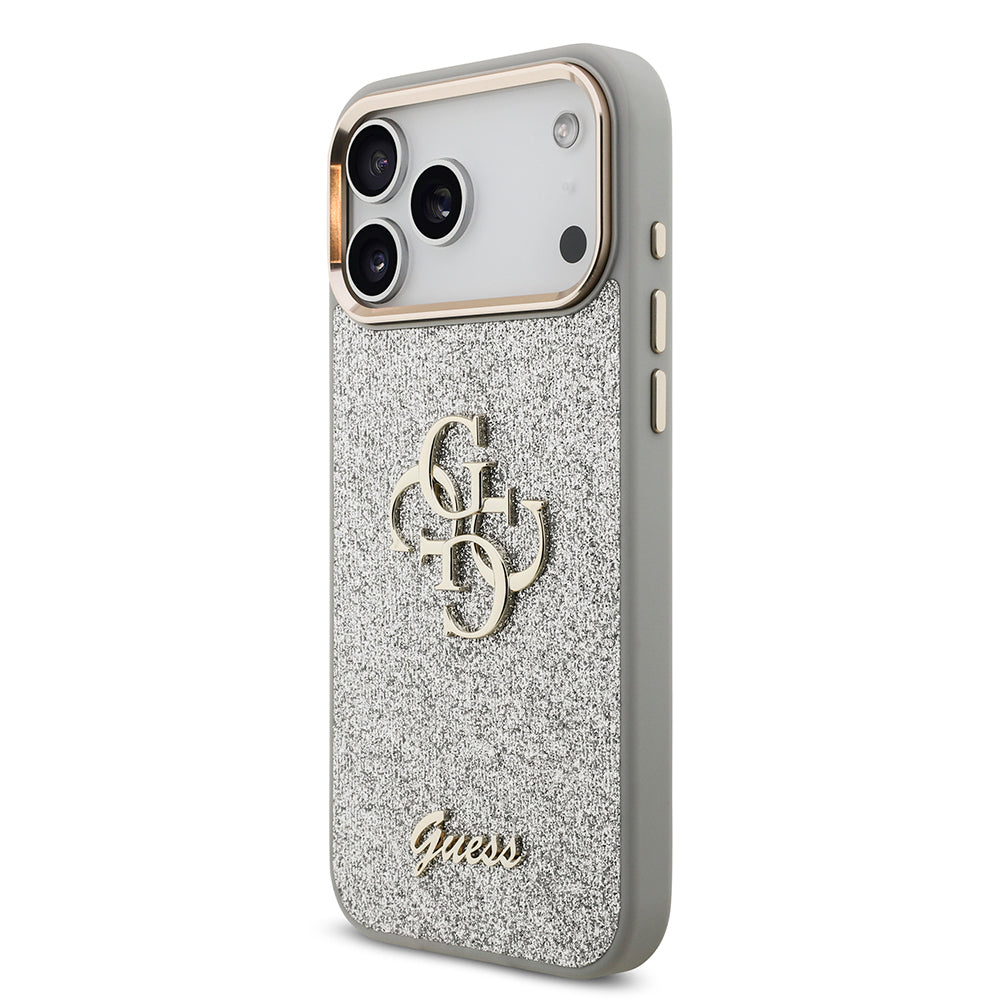 Apple iPhone 17 Pro Max Kılıf Guess Orjinal Lisanslı 4G Büyük Metal Kamera Çerçeveli ve Logolu Glitter Kapak