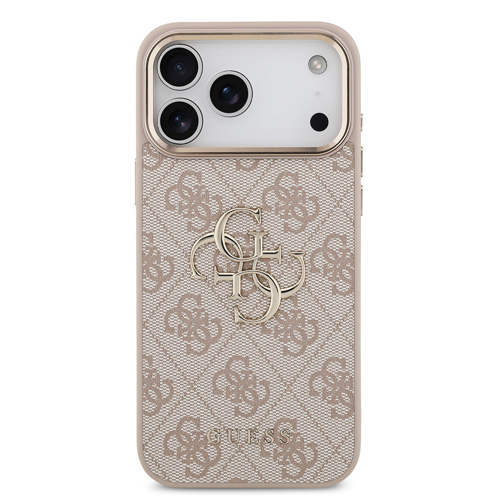 Apple iPhone 17 Pro Max Kılıf Guess Orjinal Lisanslı Gold Metal Kamera Çerçeveli 4G Desenli Metal Büyük 4G ve Yazı Logolu Kapak