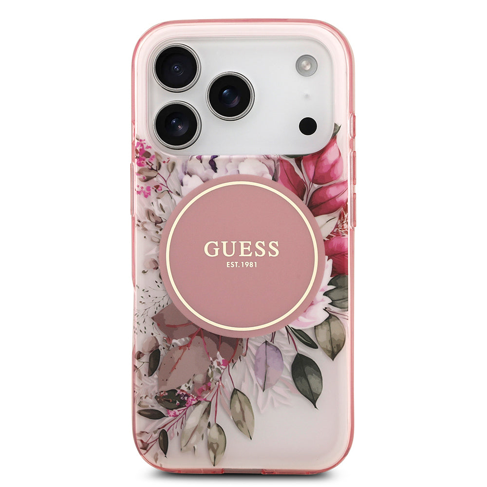 Apple iPhone 17 Pro Max Kılıf Guess Orjinal Lisanslı M-safe Şarj Özellikli Flower Tonal Circle Kapak