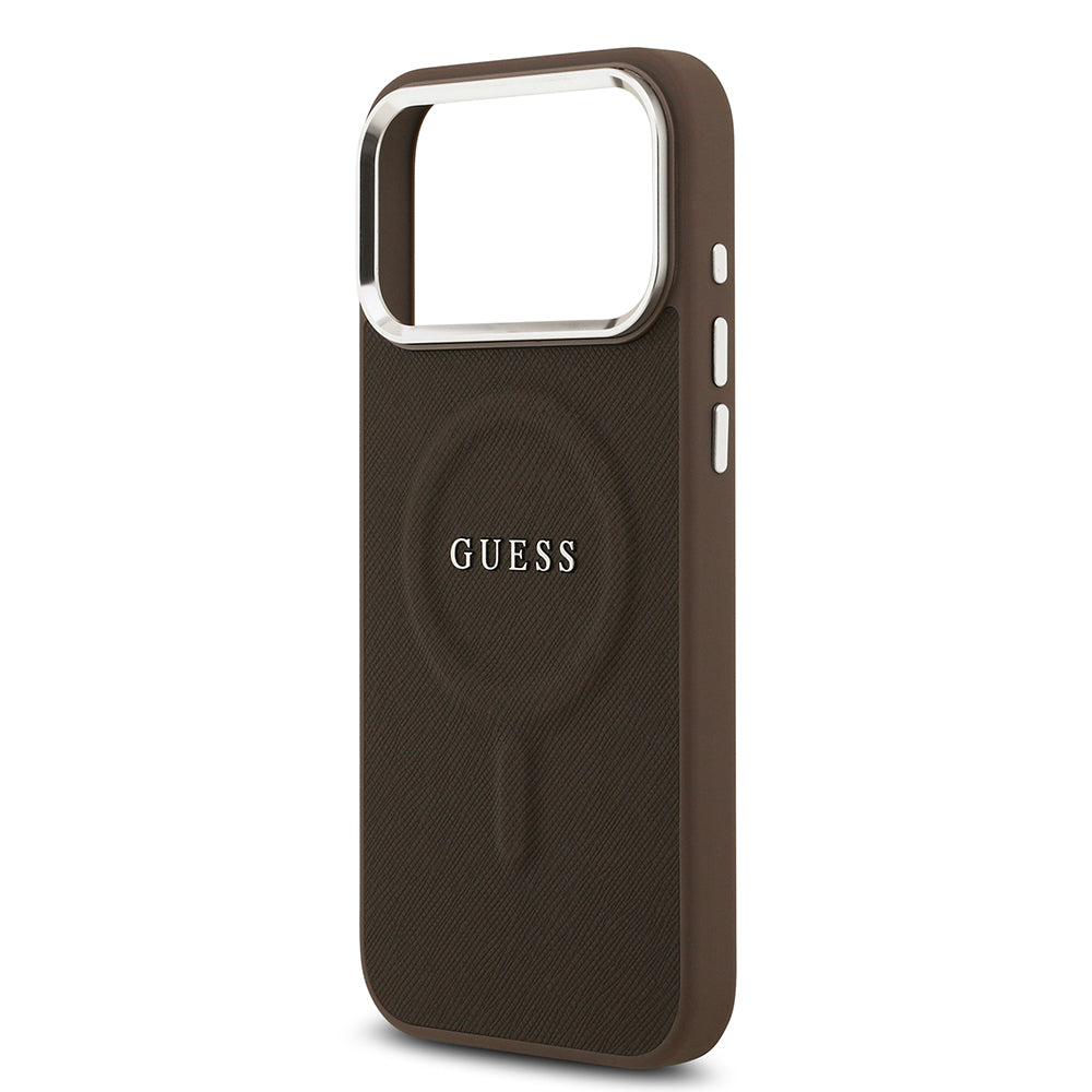 Apple iPhone 17 Pro Max Kılıf Guess Orjinal Lisanslı M-safe Şarj Özellikli Klasik Yazı Logolu PU Deri Kapak