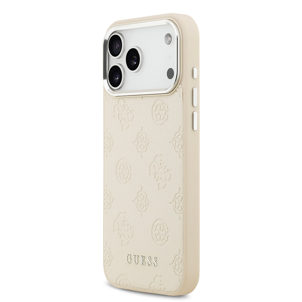 Apple iPhone 17 Pro Max Kılıf Guess Orjinal Lisanslı M-safe Şarj Özellikli Sıcak Baskılı Klasik Yazı Logolu PU Deri Peony Kapak