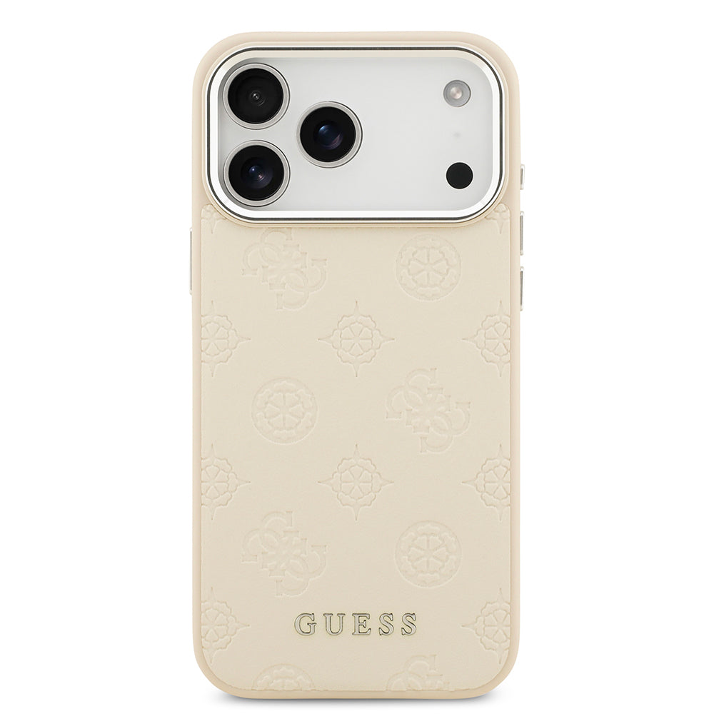 Apple iPhone 17 Pro Max Kılıf Guess Orjinal Lisanslı M-safe Şarj Özellikli Sıcak Baskılı Klasik Yazı Logolu PU Deri Peony Kapak