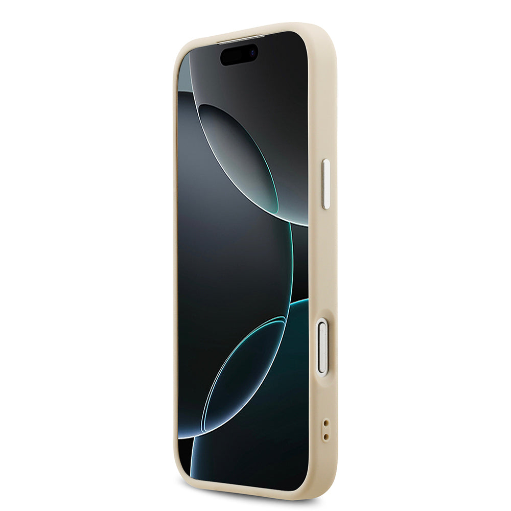Apple iPhone 17 Pro Max Kılıf Guess Orjinal Lisanslı M-safe Şarj Özellikli Sıcak Baskılı Klasik Yazı Logolu PU Deri Peony Kapak