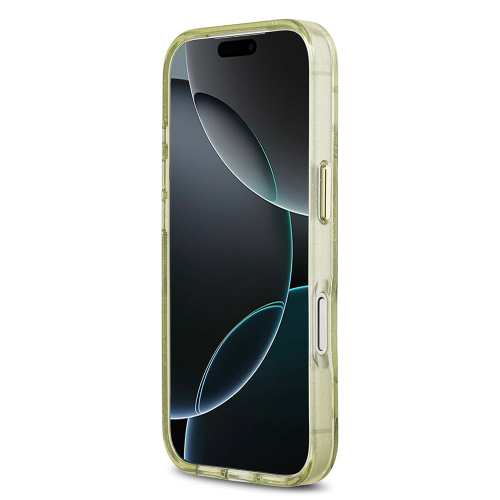 Apple iPhone 17 Pro Max Kılıf Guess Orjinal Lisanslı M-safe Şarj Özellikli Simli Çiçek Desenli Metal Kamera Çerçeveli Üçgen Logolu Kapak
