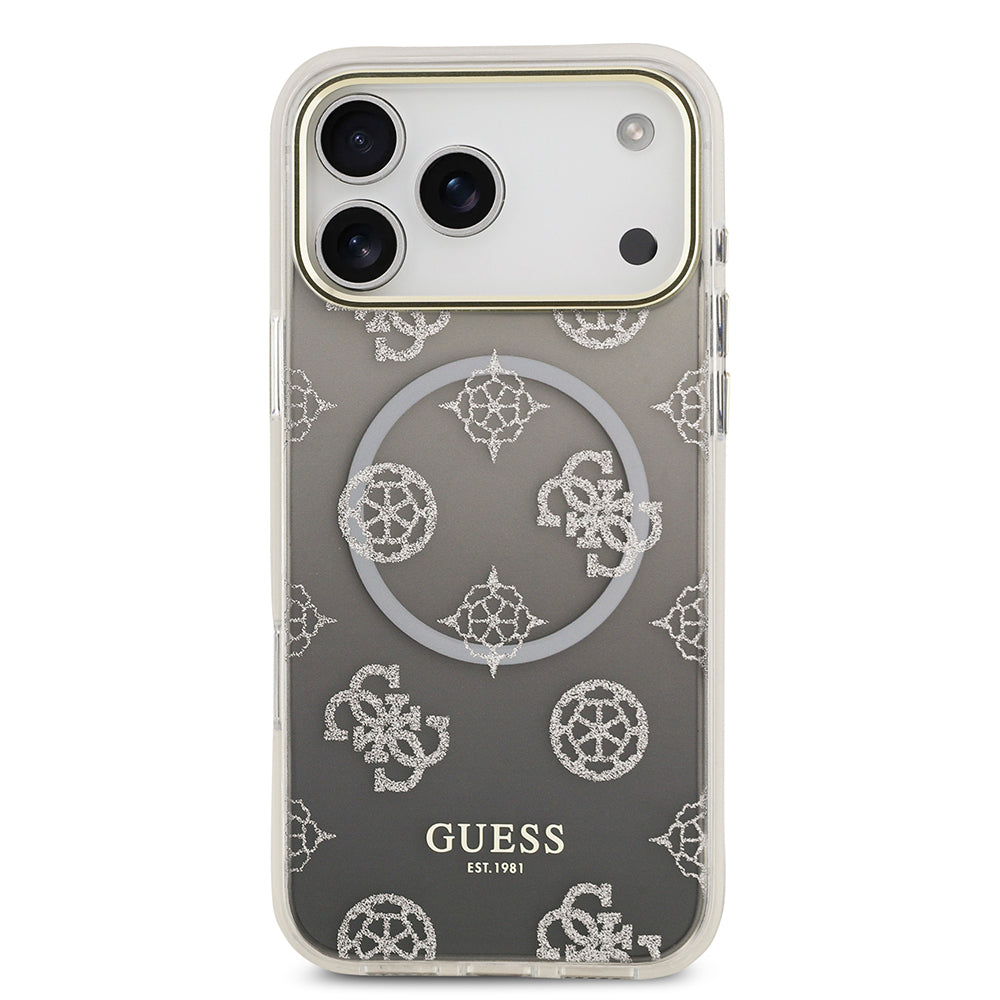 Apple iPhone 17 Pro Max Kılıf Guess Orjinal Lisanslı M-safe Şarj Özellikli Simli Peony Desenli Silikon Kapak