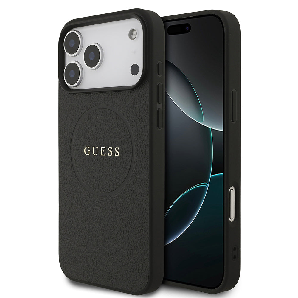 Apple iPhone 17 Pro Max Kılıf Guess Orjinal Lisanslı M-safe Şarj Özellikli Yazı Logolu PU Deri Kapak