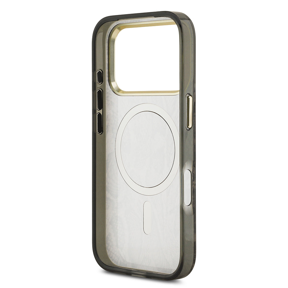 Apple iPhone 17 Pro Max Kılıf Guess Orjinal Lisanslı M-safe Şarj Özellikli Yazı Logolu Python Desenli Kapak