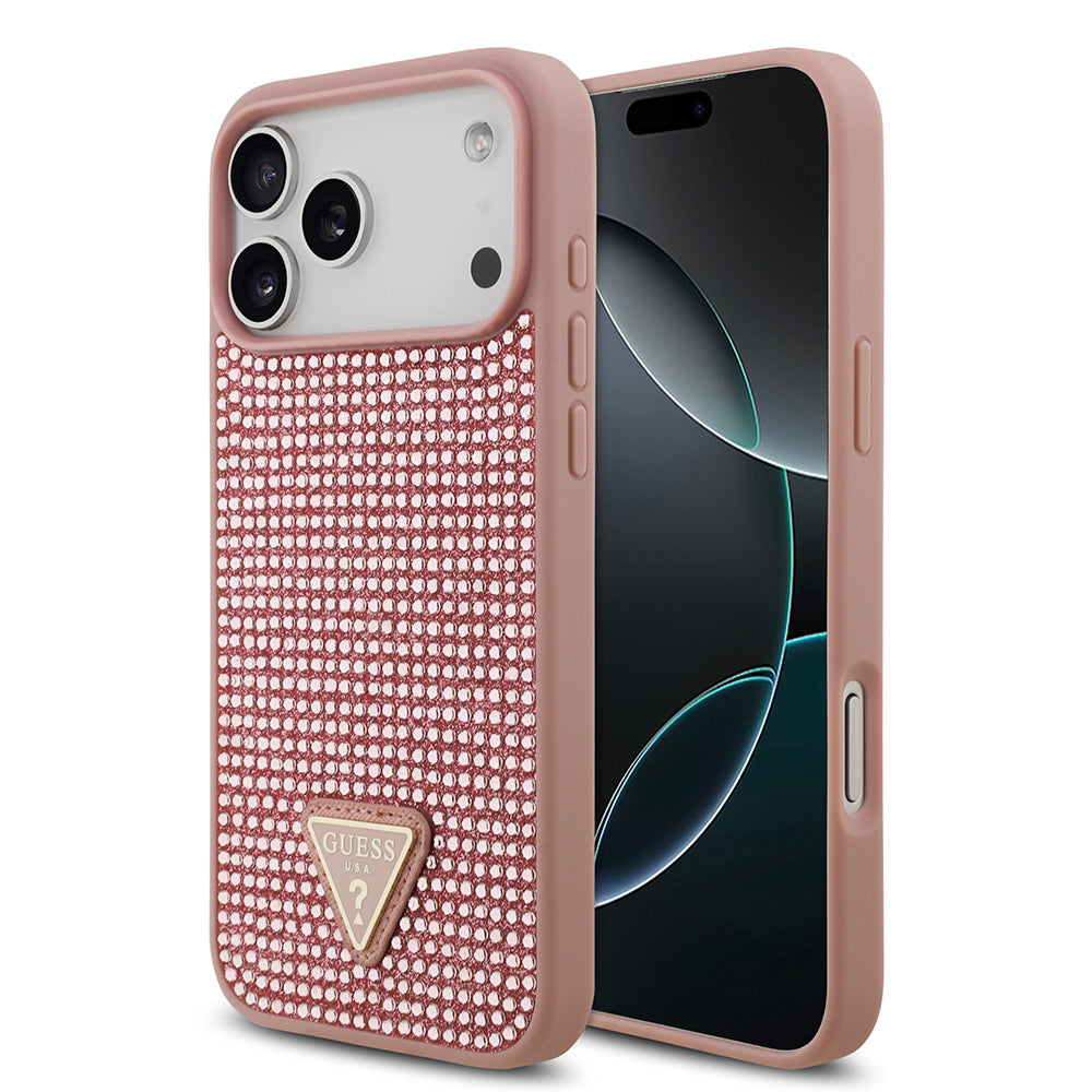 Apple iPhone 17 Pro Max Kılıf Guess Orjinal Lisanslı Taşlı Arka Yüzey Üçgen Logolu Kapak