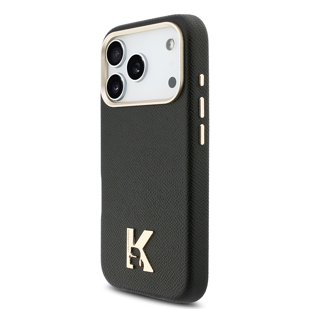 Apple iPhone 17 Pro Max Kılıf Karl Lagerfeld Orjinal Lisanslı M-safe Şarj Özellikli Gold Kamera Çerçeveli KHEAD Metal Logolu PU Deri Kapak